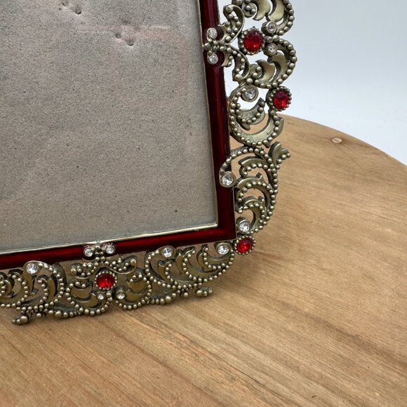 Bejeweled vintage style picture frame gemstones red 3 x 5 - Picture 4 of 12